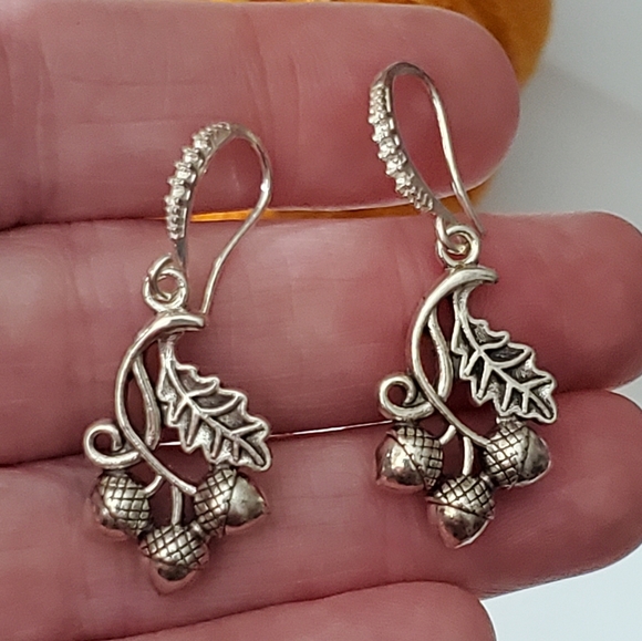Acorn leaf simulation diamond earrings handmade sterling silver plated sparkly - Picture 1 of 9